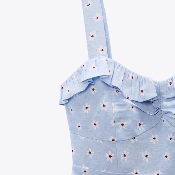 ZARA FLORAL PRINT LINEN MIDI DRESS - Picture 3 of 5